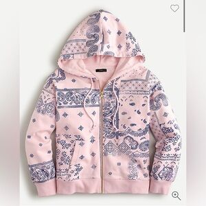 J Crew University Terry Pink and Blue Patchwork Paisley Hoodie